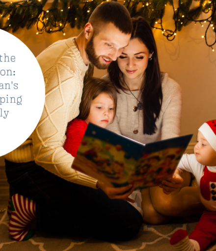 Family reading a book, Christmas family